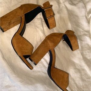 orange velvet chunky heel